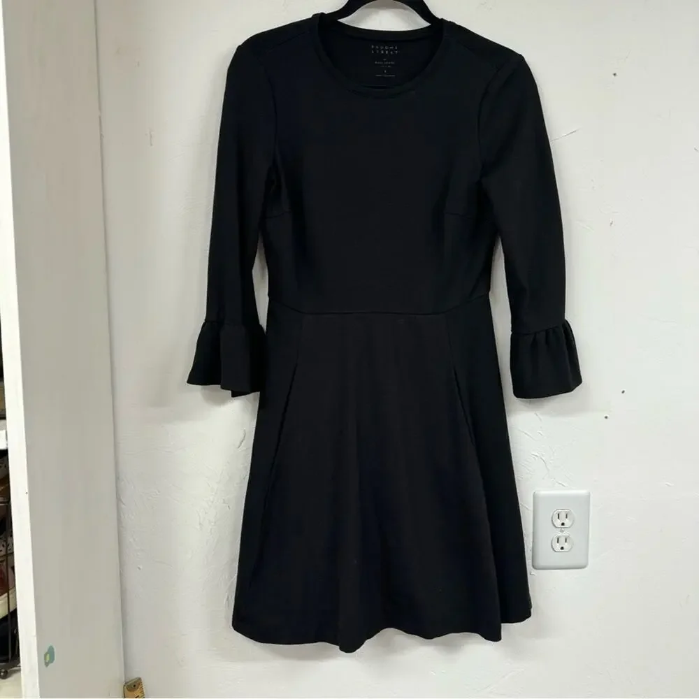 Kate Spade Broome Street Black Bell Sleeve Ponte Mini Dress Womens S Whimsigoth